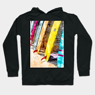 Surf Boards Against Wall At The Beach Hoodie